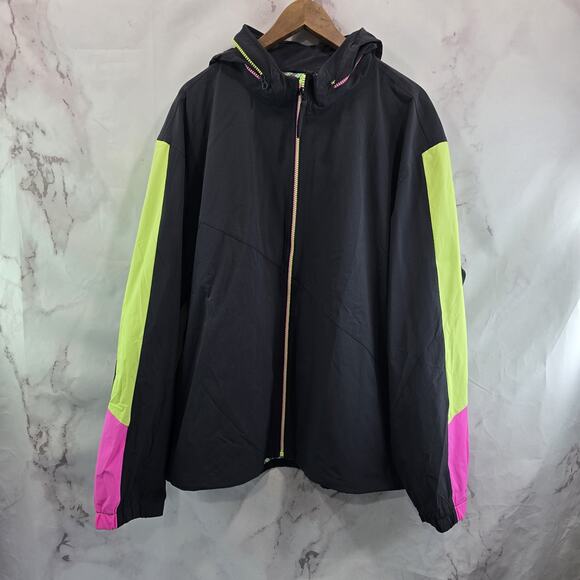 Chubbies Jacket Mens 2XL Black Green Pink Retro Windbreaker Zip Packable Hood - Picture 1 of 11